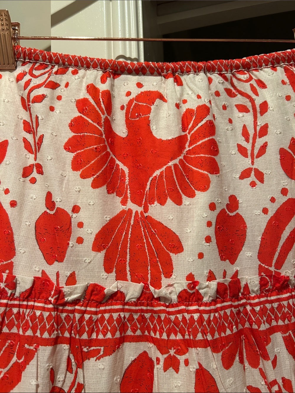 Farm Rio NWT Boho Tiered Midi Skirt in Orange Floral with Birds - Picture 3 of 9